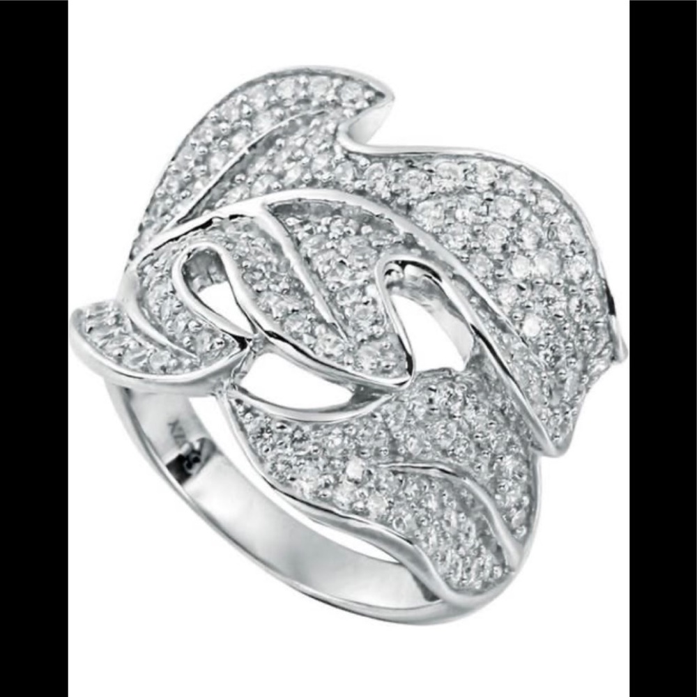 Sterling Silver Pavé Leaf Cluster Ring - Silver
